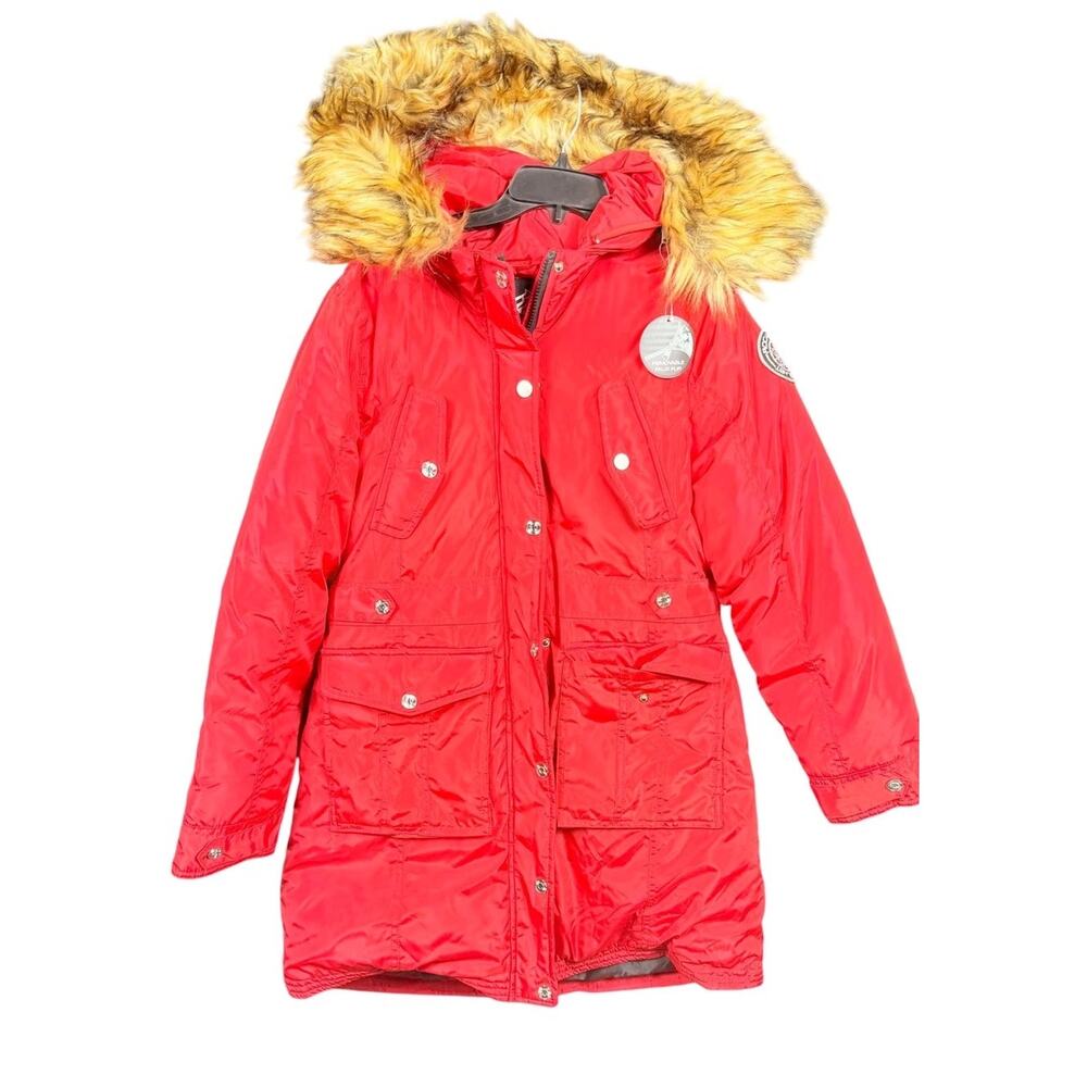 Rocawear Puffer Parka Mens Medium Red Arctic Blast Faux Fur Hood Winter Coat NEW